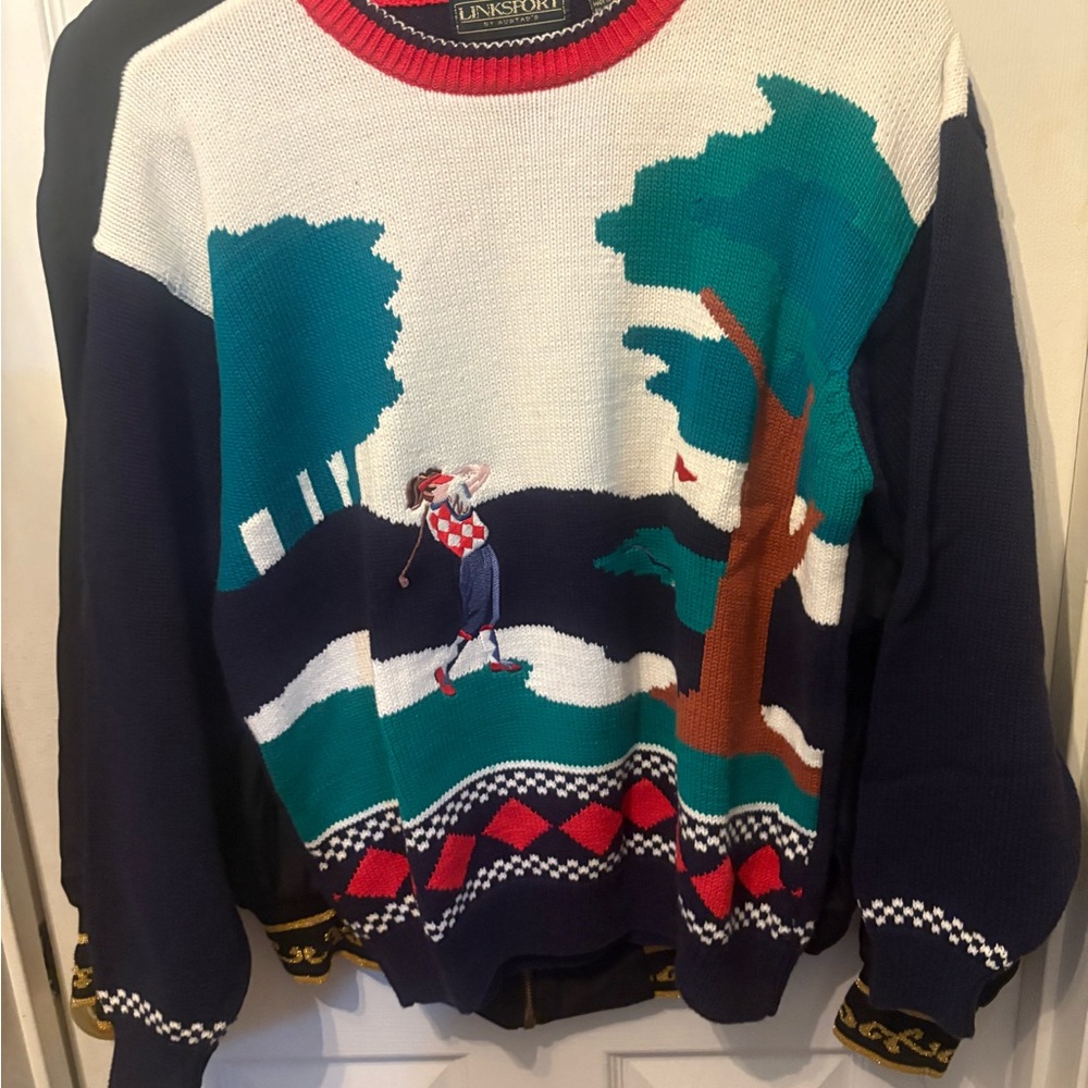 Women's Crewneck Sweater - Navy, White, Green